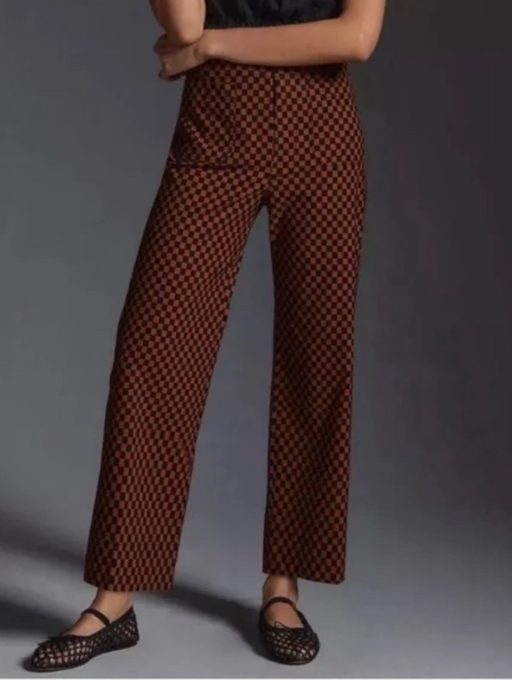 Maeve The Colette Brown and Black Checkerboard Cropped Straight-Leg Pants